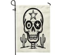 Drapeaux de jardin squelette occidental d'Halloween 30,5 x 45,7 cm double face pour l'extérieur, motif tête de mort rétro amusant du sud-ouest en toile standard, drapeaux de maison, esthétiques pour