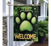 Drapeaux De Jardin St Patricks Day Welcome Green Paw Print With Hat For Dog Lovers Coupe-Vent Et Étancheune Bannière Extérieure Premium Treer Drapeau Pour Célébrations Balcon Fête M