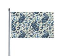 Drapeaux De Jardin Style Chinoiserie Folklorique Chinois Ancien Bleu Grand Drapeau Couleurs Vives Lavable Bannière À Œillets, Pour Les Bureaux, Les Défilés, Jardin, 90X150Cm