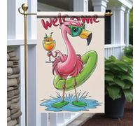 Drapeaux De Jardin Summer Flamingo Tropical Flamingo With Drink And Float Toutes Les Saisons Treer Drapeau Coupe-Vent Et Étancheune Drapeau Extérieur Pour Jardinage Balcon Fête M