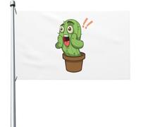 Drapeaux De Jardin Surpris Par Le Cactus De Dessin Animé Dans Un Pot Drapeau Extérieur Treer Drapeau Premium Pour Ferme Balcon Fête 90X150 Cm