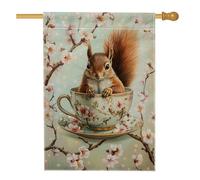 Drapeaux De Jardin Tasse À Thé Écureuil Bleu Clair À Fleurs Drapeau De Bienvenue Imprimé Bannière, Pour Jardin, Balcon, Les Bureaux, 30x45cm