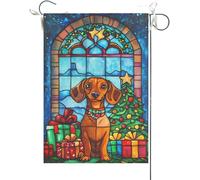 Drapeaux De Jardin Teckel Avec Un Motif De Vitrail Vibrant Et Un Fond Fleuri Drapeau Fierté Imperméabiliser Drapeaus Décoratif Résistant Bannières Extérieure Pour Balcon Défilé 30X45CM