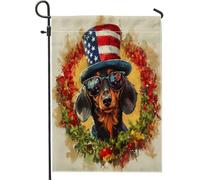 Drapeaux de jardin teckel du 4 juillet 30,5 x 45,7 cm double face pour l'extérieur, le jour de l'indépendance pour chien, drapeau vertical standard en toile pour maison, fleurs, animaux de compagnie