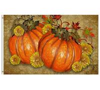 Drapeaux De Jardin Thanksgiving Day Pumpkins Rustic Autumn Fall Harvest Flowers Leaves Treer Drapeau Résiste Aux Intempéries Garden Flag Pour Jardinage Balcon Fête Célébrations 90X150 CM