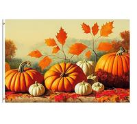 Drapeaux De Jardin Thanksgiving Day Scene With Pumpkin And Fall Leaves Treer Drapeau Décorations Garden Flag Pour Ferme Patio Balcon Fête 90X150 CM