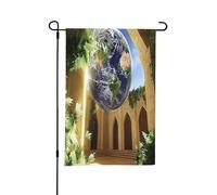 Drapeaux de jardin « The Earth in the Mysterious Church » pour l'extérieur, parfaits pour les décorations de cour de Pâques et la décoration printanière extérieure