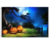 Drapeaux De Jardin The Glowing Pumpkin Lantern Under The Bright Night Halloween Pelouse Drapeaux Décorations Garden Flag Pour Célébrations Jardinage Patio 90X150 CM