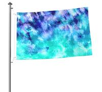 Drapeaux de jardin tie-dye bleu turquoise aquarelle 90 x 60 cm avec œillets, mâts personnalisés