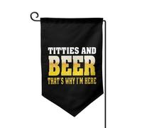 Drapeaux De Jardin Titties & Beer That'S Why I'M Here Funny Résiste Aux Intempéries Bannière Extérieure Coupe-Vent Et Étancheune Drapeau Extérieur Pour Patio Célébrations Jardinage S