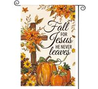 Drapeaux De Jardin Tombez Amoureux De Jésus, Il Ne Vous Quitte Jamais. Automne, Thanksgiving, Citrouille, Fleurs, Croix 30X45Cm Drapeau Maison Suspendre Avec Œillets Bannières Pour Fêtes