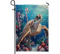 Drapeaux de jardin tortues de mer de Noël - 30,5 x 45,7 cm - Double face pour l'extérieur, Noël sous-marin - Scénario de Noël - Drapeaux d'extérieur en toile standard - Décoration de vacances - Vie