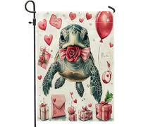 Drapeaux de jardin tortues de mer pour la Saint-Valentin, 30,5 x 45,7 cm, double face pour extérieur, océan, mer, vie marine, cœur, drapeau de maison, drapeau de maison, couple d'amant, cour, cour