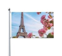 Drapeaux De Jardin Tour Eiffel De Paris Avec Des Fleurs Garden Flag Bannière Extérieure Premium Pour Balcon Fête Jardinage 90X150 Cm