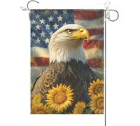 Drapeaux De Jardin Tournesol À Tête Blanche États-Unis 4 Juillet Jour Du Souvenir Jour De L'Indépendance Animal Drapeau Fierté Couleurs Vives Bannières Extérieure Pour 30X45CM