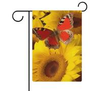 Drapeaux de jardin tournesols jaunes avec papillon rouge 30,5 x 45,7 cm, drapeau extérieur double face, drapeau de cour d'été, drapeau floral de bienvenue, drapeaux de jardin, décorations saisonnières