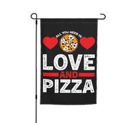 Drapeaux De Jardin Tout Ce Dont Vous Avez Besoin, C'Est D'Amour Et De Pizza Décorations Treer Drapeau Résiste Aux Intempéries Pelouse Drapeaux Pour Patio Balcon Fête 30X45Cm