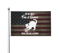 Drapeaux De Jardin Tout Se Passe Bien Jusqu'À Ce Que Le Chat Attaque. Bannière De Jardin Résistant Drapeaux Décoratifs D'Extérieur Pour Pelouse Carnavals Célébrations 90X150 CM