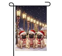 Drapeaux De Jardin Trois Carlins De Noël : D'Adorables Carlins Portant Des Bonnets Décorations Drapeau Extérieur Résiste Aux Intempéries Pelouse Drapeaux Pour Balcon Fête Célébrations 30X45Cm