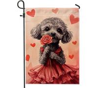Drapeaux De Jardin Un Adorable Caniche Gris Tenant Des Roses Premium Drapeau Extérieur Décorations Pelouse Drapeaux Pour Célébrations Ferme 30X45Cm