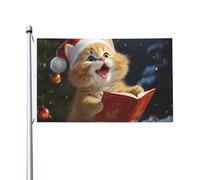 Drapeaux De Jardin Un Chat Mignon Chante Des Chants De Noël Treer Drapeau Drapeau Extérieur Premium Pour Célébrations Patio 90X150 Cm