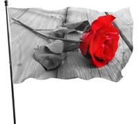 Drapeaux De Jardin Une Fleur Rouge Drapeau Pirate Personnalisés Lavable Bannière, Pour Les Bureaux, Les Défilés, D'Intérieur, 90x150cm
