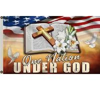 Drapeaux De Jardin Une Nation Sous Dieu Christianisme Jésus Américain Garden Flag Drapeau Extérieur Coupe-Vent Et Étancheune Pour Ferme Patio 90X150 Cm