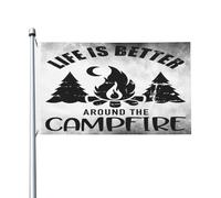 Drapeaux De Jardin Une Vie Meilleure Autour D'Un Feu De Camp Grand Drapeau Renforcé Avec Décoration Bannière À Œillets, Pour Les Défilés, Balcon, Les Bureaux, 90x150cm