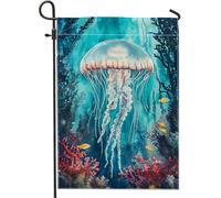 Drapeaux De Jardin Œuvre D'Art Représentant Des Créatures Bleues De Méduses Drapeau De Bienvenue Personnalisés Décoratif Drapeaux, Pour D'Intérieur, Les Bureaux, Balcon, 30x45cm