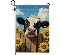 Drapeaux De Jardin Vache De Printemps Et D'Été, Vache Noire Et Blanche Avec Des Tournesols Toutes Les Saisons Pelouse Drapeaux Décorations Treer Drapeau Pour Ferme Balcon Fête 30X45Cm