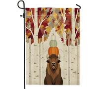 Drapeaux de jardin verticaux amusants en forme de bison d'automne - 30,5 x 45,7 cm - Double face pour l'extérieur, la faune et la faune d'automne - Petits drapeaux de pelouse, bouleau naturel