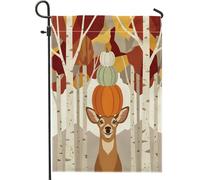 Drapeaux de jardin verticaux amusants en forme de cerf d'automne - 30,5 x 45,7 cm - Double face pour l'extérieur, la faune et la faune d'automne - Petits drapeaux de pelouse, bouleau naturel