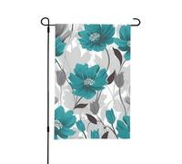 Drapeaux de jardin verticaux de bienvenue 30 × 45 cm, bleu sarcelle, gris et blanc, drapeau floral double face, bannière décorative d'extérieur pour toutes les saisons, vacances, cour, ferme
