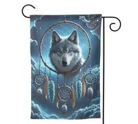 Drapeaux de jardin verticaux de bienvenue 3D loup attrape-rêves double face pour jardin, cour, bannière décorative pour toutes les saisons, vacances, cour, ferme, 71,1 x 101,6 cm
