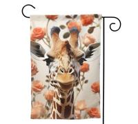 Drapeaux de jardin verticaux de bienvenue avec girafe debout parmi des fleurs, bannière de jardin double face, drapeau décoratif d'extérieur pour toutes les saisons, vacances, cour, ferme, 31,8 x 45,7