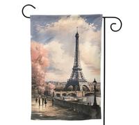Drapeaux de jardin verticaux de bienvenue de style vintage Tour Eiffel Paris drapeaux double face pour jardin cour bannière extérieure drapeau décoratif pour toutes les saisons vacances cour ferme