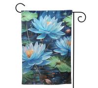 Drapeaux de jardin verticaux de bienvenue - Libellule bleue et lotus - Bannière de jardin double face - Drapeau décoratif d'extérieur pour toutes les saisons - Pour les vacances, la cour et la ferme