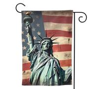 Drapeaux de jardin verticaux de bienvenue statue de la liberté contre les drapeaux double face pour jardin, cour, bannière décorative d'extérieur pour toutes les saisons, vacances, cour, ferme, 71,1 x