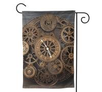Drapeaux de jardin verticaux de bienvenue Steampunk Engrenages Horloge Drapeaux double face Bannière de jardin cour drapeau décoratif extérieur pour toutes les saisons vacances cour ferme 31,8 x 45,7
