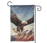 Drapeaux de jardin verticaux de bienvenue - Un aigle vole au-dessus des drapeaux double face - Bannière décorative d'extérieur pour toutes les saisons - Pour les vacances, la cour et la ferme - 71,1 x