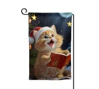 Drapeaux de jardin verticaux double face avec chat mignon chantant des chants de Noël, 30,5 x 45,7 cm, pour maison, printemps, été, vacances, ferme, décoration extérieure