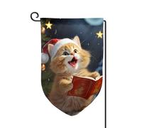Drapeaux de jardin verticaux double face avec chat mignon chantant des chants de Noël, 30,5 x 45,7 cm, pour maison, printemps, été, vacances, ferme, décoration extérieure