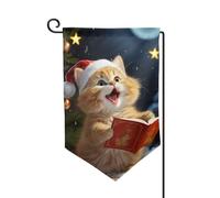 Drapeaux de jardin verticaux double face avec chat mignon chantant des chants de Noël, 30,5 x 45,7 cm, pour maison, printemps, été, vacances, ferme, décoration extérieure
