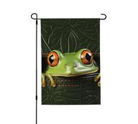 Drapeaux de jardin verticaux double face en toile de jute 71,1 x 101,6 cm, grenouille qui regarde hors du portefeuille, drapeau de jardin, drapeau de bienvenue pour décorations extérieures, cour
