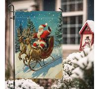 Drapeaux de jardin verticaux en toile de jute avec motif Père Noël - 30,5 x 45,7 cm - Double face pour l'extérieur, renne, traîneau de Noël, petits drapeaux de pelouse, décoration extérieure de maison