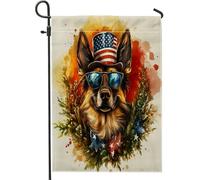 Drapeaux de jardin verticaux en toile de jute du 4 juillet - Berger allemand - 30,5 x 45,7 cm - Double face pour l'extérieur, le jour de l'indépendance - Drapeau imprimé pour chien - Motif floral pour