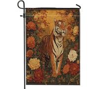 Drapeaux de jardin verticaux en toile de jute - Motif tigre de la forêt d'automne - 30,5 x 45,7 cm - Double face pour l'extérieur - Motif animal sauvage vintage - Drapeau rétro pour la maison et