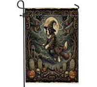 Drapeaux de jardin verticaux vintage avec chien de sorcière Saint-Bernard - 30,5 x 45,7 cm - Double face pour l'extérieur, cimetière effrayant - Petits drapeaux de pelouse - Décoration rétro pour la