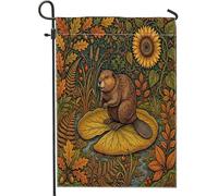 Drapeaux de jardin verticaux vintage en castor d'automne pour l'avant et la cour - 30,5 x 45,7 cm - Double face pour l'extérieur, esthétique, feuille de lotus d'automne - Petits drapeaux de pelouse