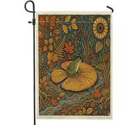 Drapeaux de jardin verticaux vintage en forme de grenouille d'automne - 30,5 x 45,7 cm - Double face pour l'extérieur, esthétique - Feuille de lotus d'automne - Petits drapeaux de pelouse, décoration
